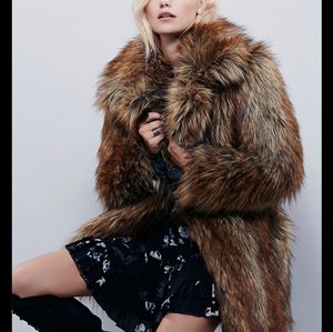 Free People Shaggy Faux Fur Fox Coat XS